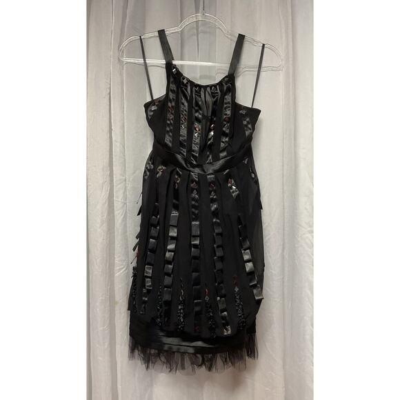 SUE WONG VTG Y2k Dress Black Ruffled Black Fairy Dark Romantic sz 4 Whimsigoth - Picture 1 of 14